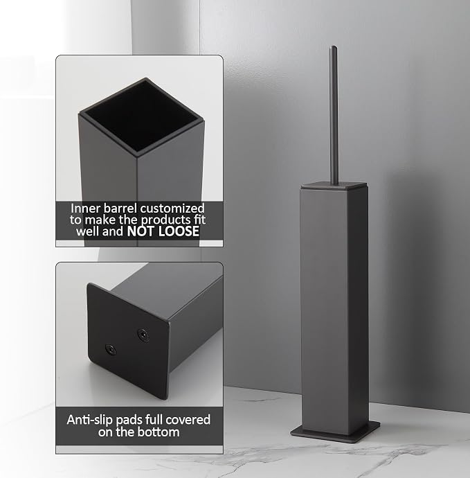 BGL Toilet Brush with Holder Set Gun Grey Aluminium Standing for Bathroom Toilet Bowl Cleaner Brush and Holder Set, Square Design