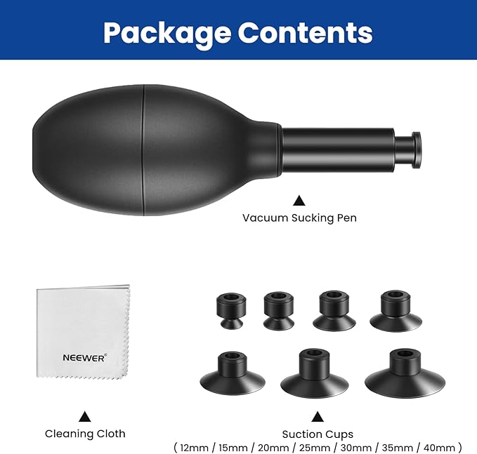 NEEWER 8-in-1 Lens Sucker Kit, IC Pick Up Vacuum Suction Pen with 7 Interchangeable Suction Cups Lens Repair Tool for Repair and Cleaning, Watches, and Electronic Components