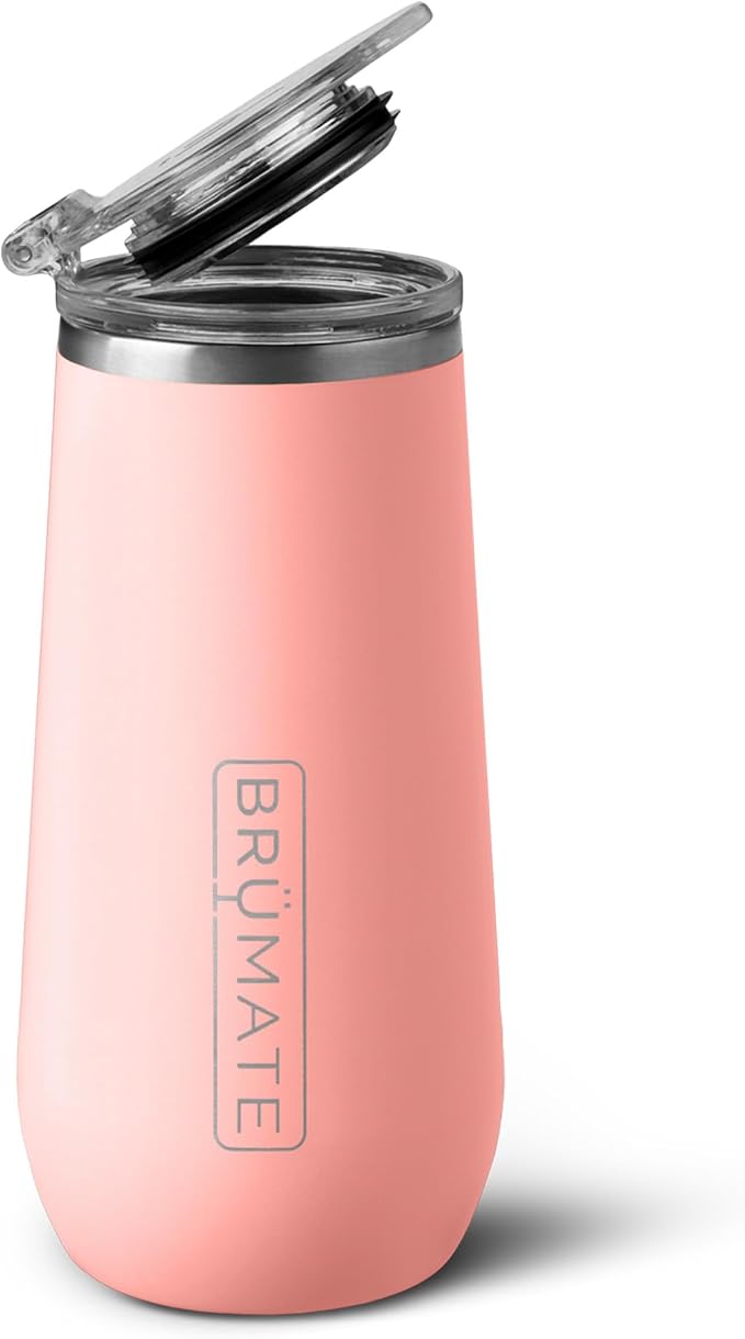 BrüMate Champagne Flute 12oz with Flip-Top Lid to Hold in Carbonation | Insulated Stainless Steel for Ice Cold Champagne | BPA-Free (Guava)