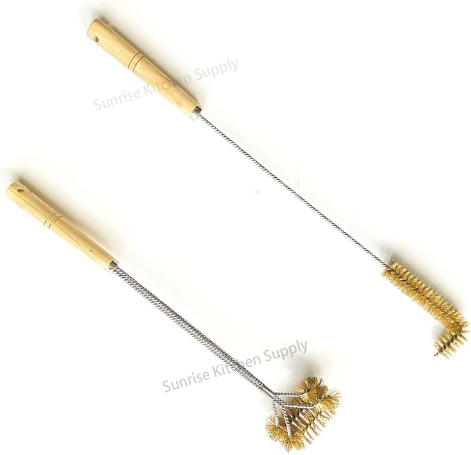 SUNRISE Fryer Brush with Long Handle (Brass, L, Double Brush, and Rubber Handle Cleaning Rod)