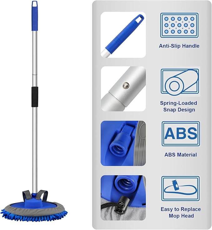anngrowy 32" Snow Brush for Car Ice Scraper for Windshield Car Scraper for Ice and Snow Scraper with Brush, 62" Microfiber Car Wash Brush Mop Kit Mitt Sponge with Long Handle Car Cleaning Supplies Kit