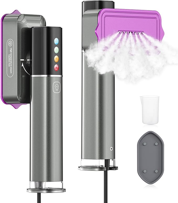 Steamer for Clothes, 1200W Clothes Steamer Handheld, 2 in 1 Travel Steamer Iron with LED Display, 15s Fast Heat Up, 4 Modes, 25g/min Steam, Portable Garment Steamer, 120V, Black Purple