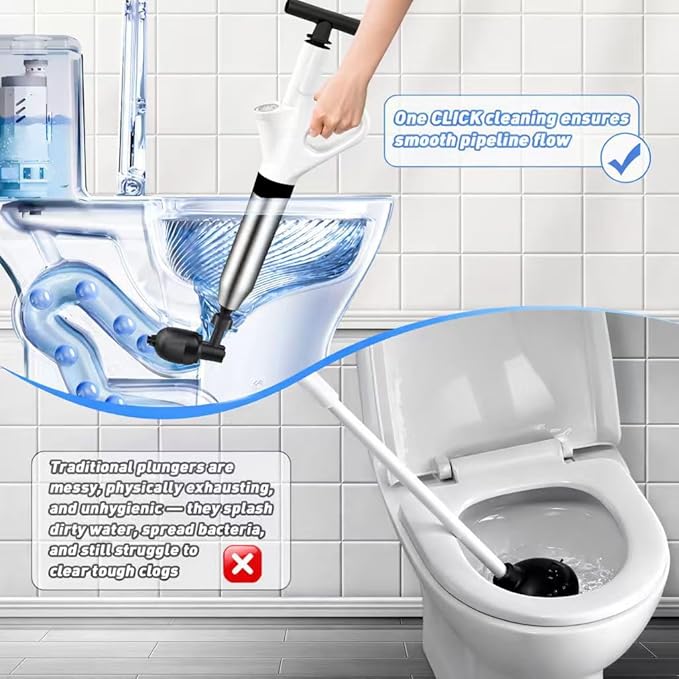 Toilet Plunger,High Pressure Toilet Plunger Heavy Duty,Toilet Auger Air Drain Blaster with Pressure Gauge,Toilet Unclogger for Bathroom and Plumbing Clogs
