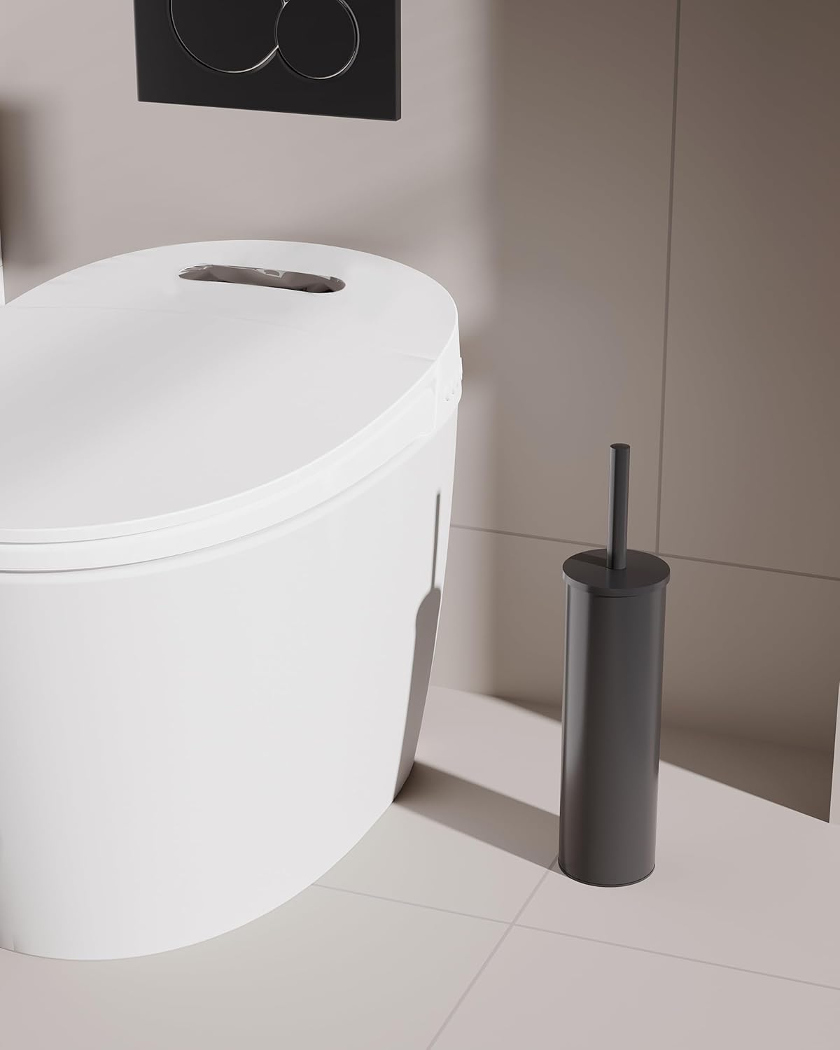 Toilet Brush and Holder Set, Stainless Steel Toilet Bowl Brush with Lid, Rust Proof Toilet Cleaner Brush with Caddy, Durable Bristles, Splash Proof, Ideal for Bathroom（1 Pack, Matte Black）