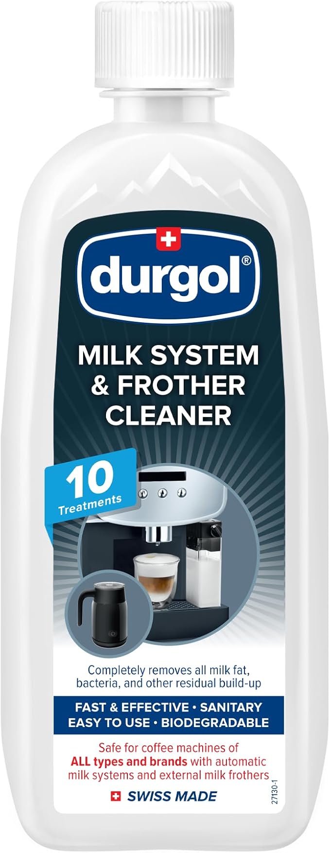 Durgol Swiss Espresso, Descaler and Decalcifier, 4.2 Fluid Ounces (Pack of 2) Milk System and Frother Cleaner for All Brands of Coffee Makers, External Milk Frothers, 16.9 Ounce, White