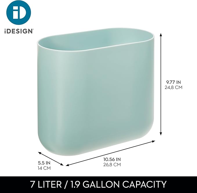 iDesign Small Slim Plastic Bathroom Trash Can, Garbage Can for Bedroom, Office, Desk, Dorm, Blue
