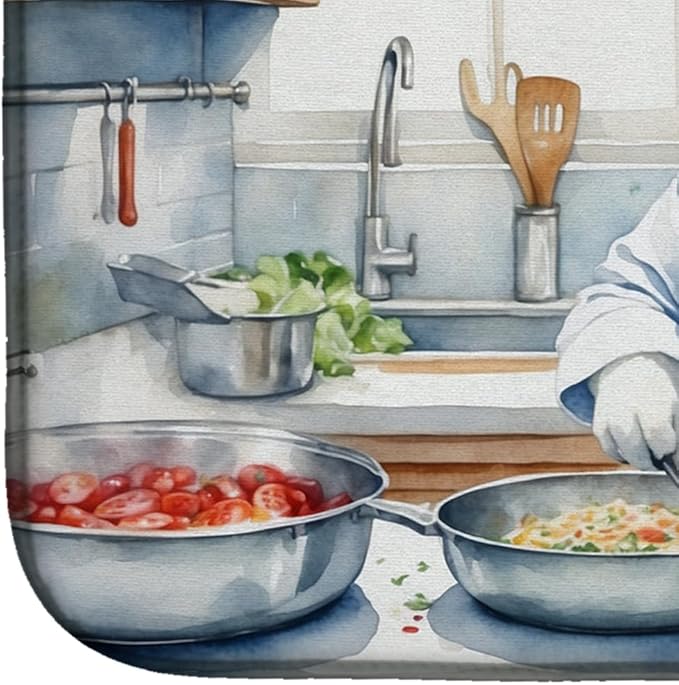 Caroline's Treasures DAC6187DDM American Eskimo The Chef Dish Drying Mat Absorbent Dish Drying Mat Pad for Kitchen Counter Dish Drainer Mat for Countertop, 14 x 21", Multicolor