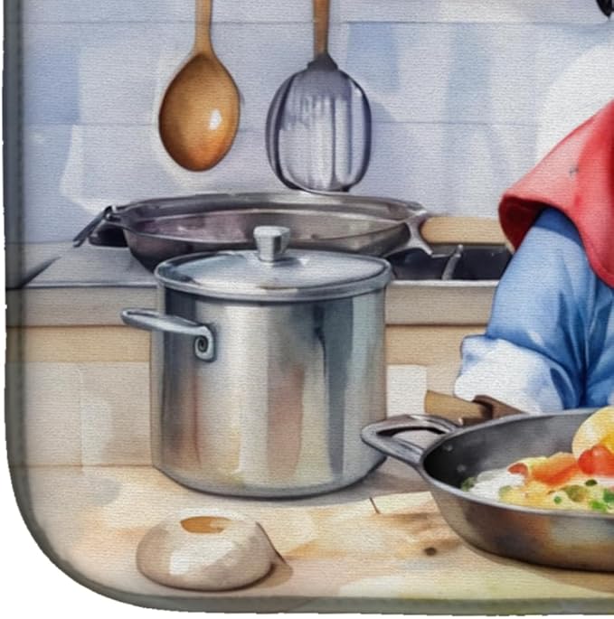 Caroline's Treasures DAC6311DDM Pug The Chef Dish Drying Mat Absorbent Dish Drying Mat Pad for Kitchen Counter Dish Drainer Mat for Countertop, 14 x 21", Multicolor