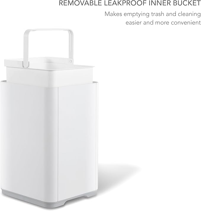 NINIESTARS DZT-10-35, 2.6 GAL / 10L, White Plastic, Square Shape, Motion Sensor Trash CAN