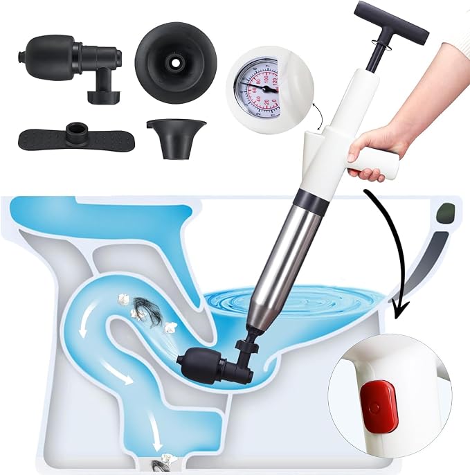 Heavy Duty Toilet Plunger - High Pressure Plunge Blaster for Clogged Drains, Bathroom & Sink
