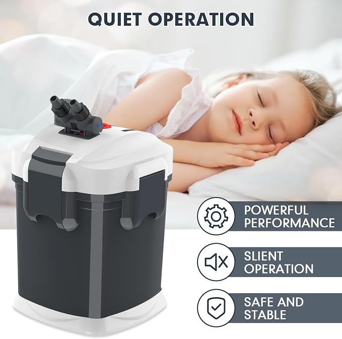 fishkeeper 660GPH Canister Filter, 3-Stage Filtration Aquarium Filter with Quartz Balls and Filter Cotton, Ultra-Quiet External Aquarium Canister Filter for Freshwater and Saltwater up to 230Gal (45W)