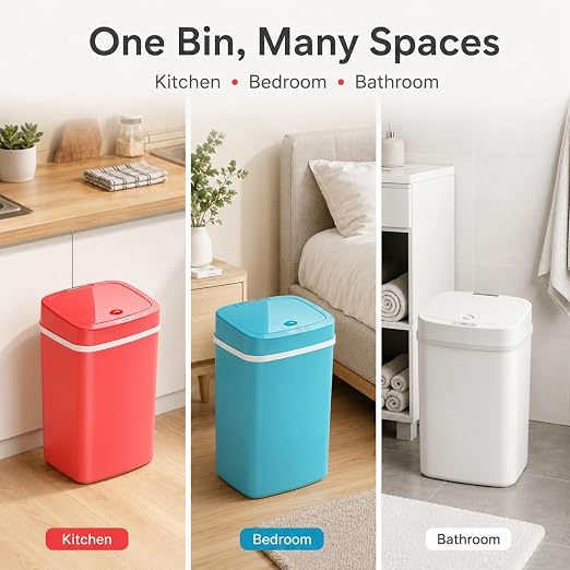 DZT-12-5S Smart Motion Sensor Trash Can 10.3 * 7.8 * 14.1inch | 0.3s Fast Opening, Auto Close & Touch-Free Operation for Home and Office (Rose-Pink)