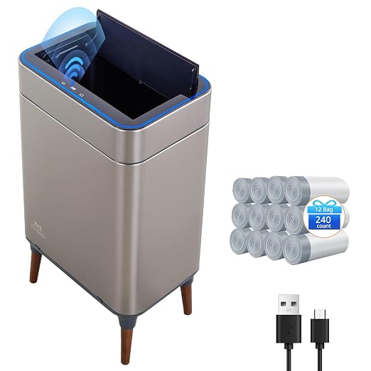 Automatic Trash Can Touchless 13 Gallon / 50L, Motion Sensor Trash Can with USB Rechargeable, Butterfly Soft-Close Lid & Ozone Sanitizing, Automatic Garbage Can for Kitchen (Includes 240 Trash Bags)