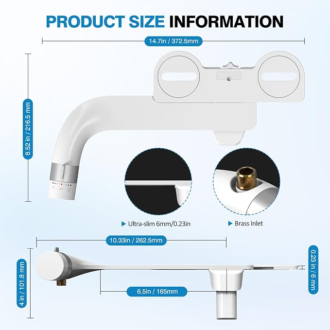 Non-Electric Bidet Dual Mode Bidet Attachment for Toilet, Ultra Slim Rotary Switch Retractable Nozzles for Rear & Feminine Cold Water Wash, Adjustable Water Pressure, Stainless Steel Inlet