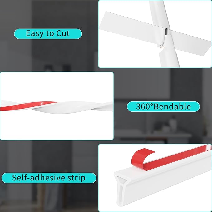 Hi-Na 3ft/5ft/6ft/8ft10ft Collapsible Shower Threshold Water Dam Water Barrier for Shower and Water Stopper Keeps Water Inside Water Threshold for Wet and Dry Separation (10ft, White)