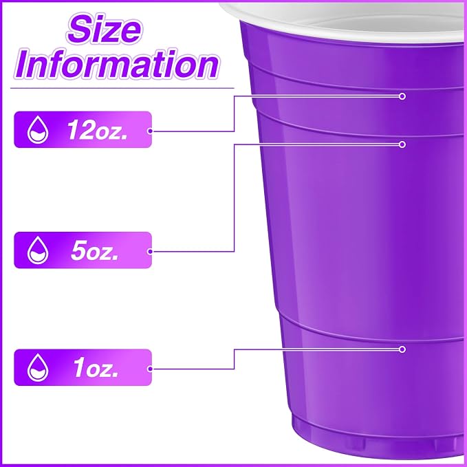 Lounsweer 100 Pcs 16 oz Disposable Party Cups Plastic Heavy Duty Drinking Water Cups for Birthday Baby Shower Wedding BBQ Picnic Party Supplies(Purple)