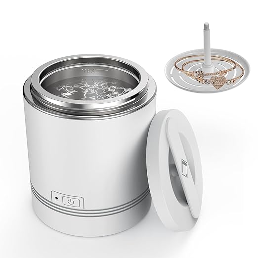 LifeBasis Ultrasonic Jewelry Cleaner, Portable Ultrasonic Cleaner 7.4 OZ (220ML) 42kHz Ultrasonic Retainer Cleaner Machine for Denture Retainer Aligner Jewelry Coins - White
