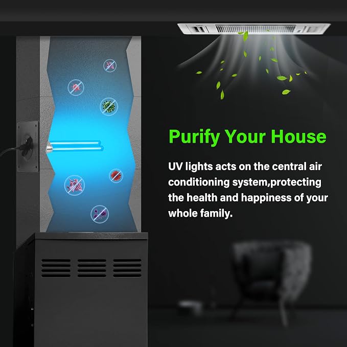 COOSPIDER 9W HVAC UV Light Lamp, Air Purifier for Whole House, UVC Light in Duct for AC Duct with 1 Spare Bulb, 253.7nm Wavelength Ozone Free 110V (CTUV-D9)