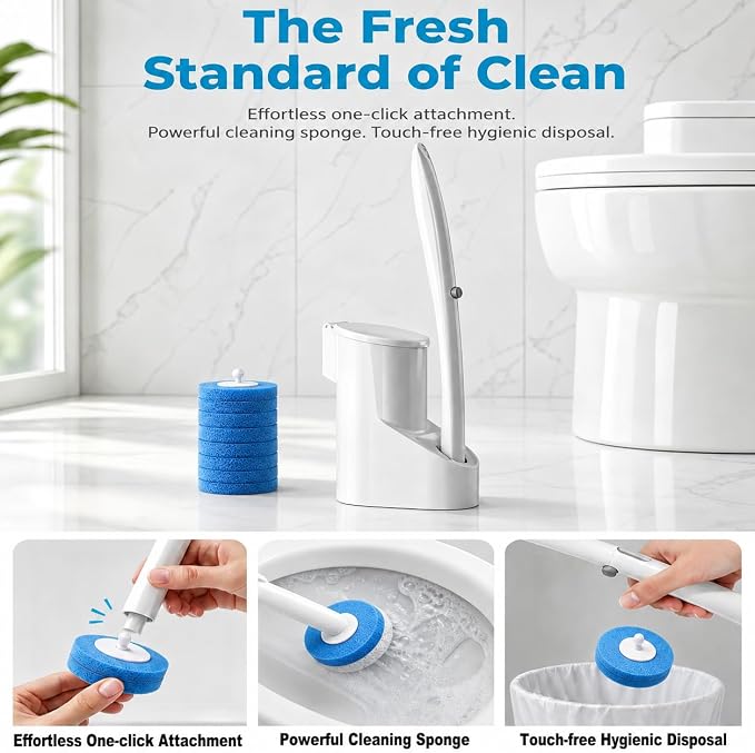 Disposable Toilet Brush, Toilet Bowl Cleaner Brush with 24 Wand Cleaner Refills, Wall Mounted Toilet Brush and Holder Set for Bathroom Deep Cleaning and Hygienic