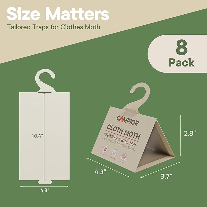 Clothing Moth Traps with Pheromones (8 Pack) Non‑Toxic, Sticky Glue Traps for Clothes Moth Treatment & Prevention, Case‑Making & Web‑Spinning Moths, for Closets & Storage, Protects Clothes & Carpets