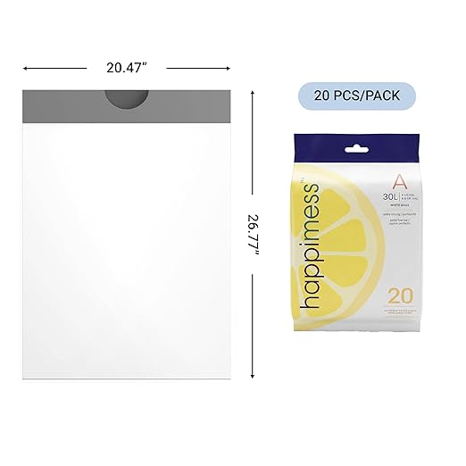 happimess 8 Gallon (30L) Drawstring Trash Bags, Lemon Scent, White, Heavy Duty MDPE Liners for Kitchen and Household, Odor Control, Custom Fit 80 Count (4 Packs of 20 Liners) HPM3100A-W-4SET
