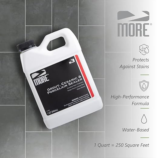 MORE Grout, Ceramic & Porcelain Tile Sealer - Water-Based Grout Sealer - Stain, Tile & Grout Protection - for Bathrooms, Showers & Floors - Prevent Grout Haze - Safe & Easy to Use - Unscented - 32oz
