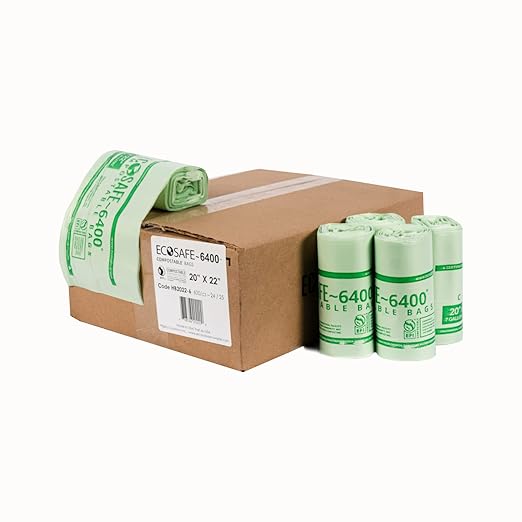 EcoSafe-6400 HB2022-6 Certified Compostable Bag - 20x22” Green Bags for 7 Gallon Bin - Extra Strong Leak, Puncture and Tear Resistant Food Scraps Bin Liners, Pack of 600