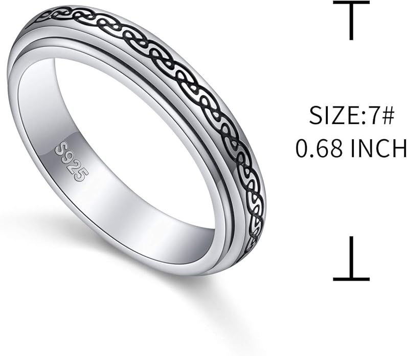 S925 Sterling Silver Spinner Fidget Anxiety Worry Relieving Boredom ADHD Autism Band Rings
