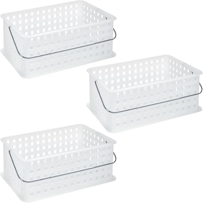 iDesign Portable Shower Caddy Basket, Set of 3, Clear/Frost | For Dorm or Bathroom, Made in USA