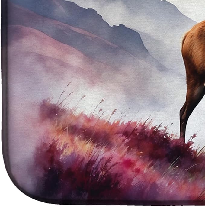 Caroline's Treasures Highland Red Deer Dish Drying Mat Absorbent Dish Drying Mat Pad for Kitchen Counter Dish Drainer Mat for Countertop, 14 x 21", Multicolor