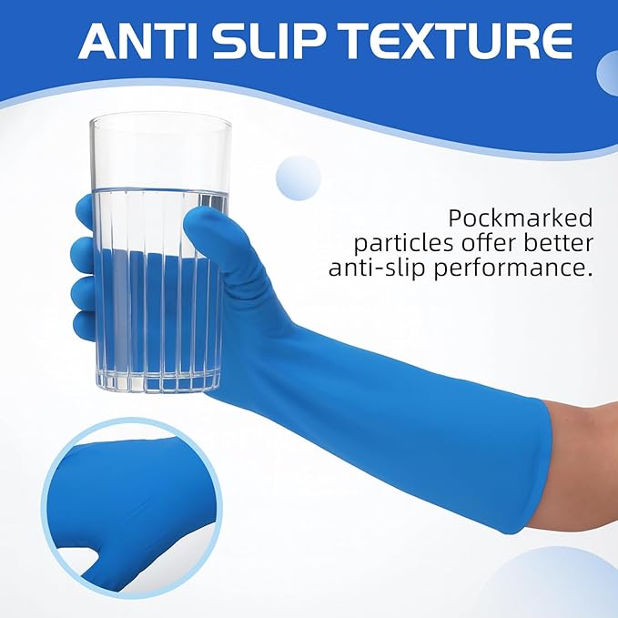50 Counts 16" Long Disposable Nitrile Gloves Latex Free Dishwashing Gloves Waterproof for Household Clean Gardening(Blue,L)