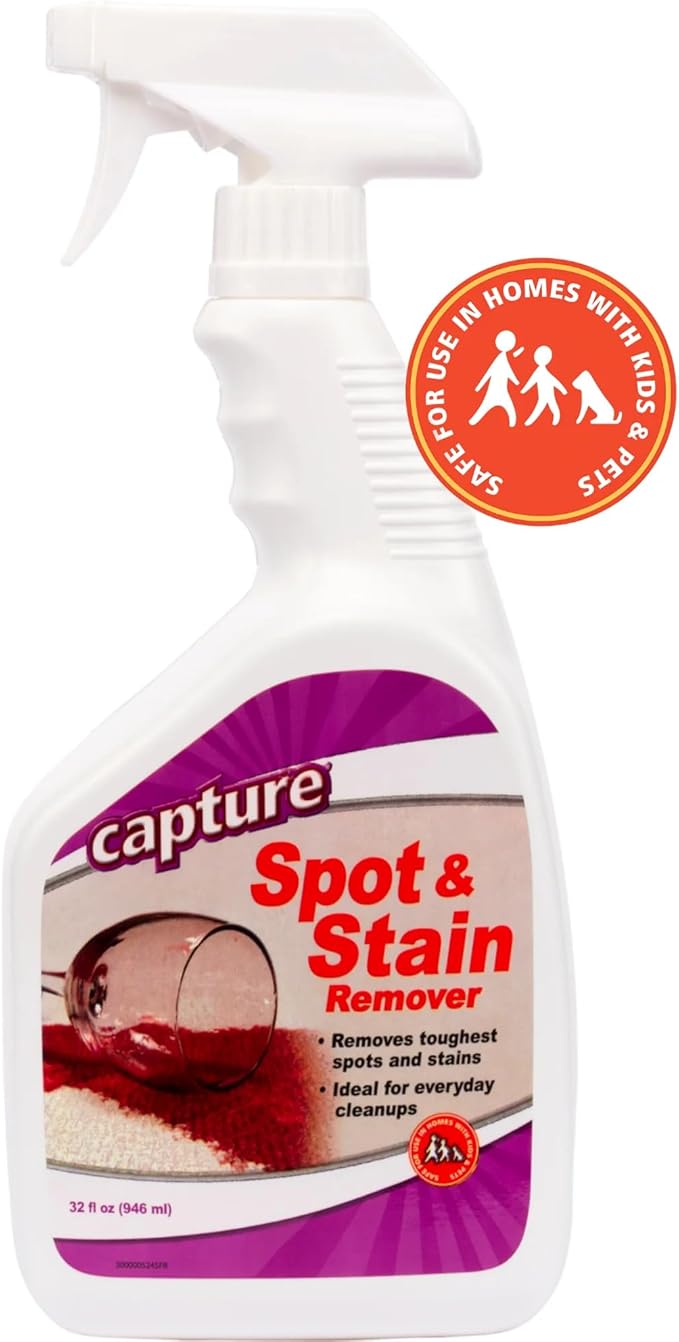 Capture Spot and Stain Remover Carpet - Dirt, Juice, Coffee, Wine, Food and Tough Rug Stains Eliminator - Couch, Sofa Cleaner and Stain Remover - Multi-Purpose Cleaning Essentials (32 oz)