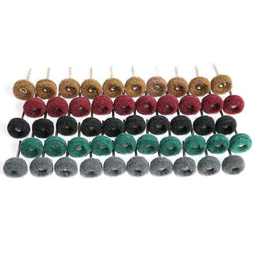 FPPO 50PCS Abrasive Buffing Polishing Wheel Set for Rotary Tool,Mini scouring pad Brush Polishing kit, Removal of Rust,Deburring on Metal Surface,with 3mm Mandrel