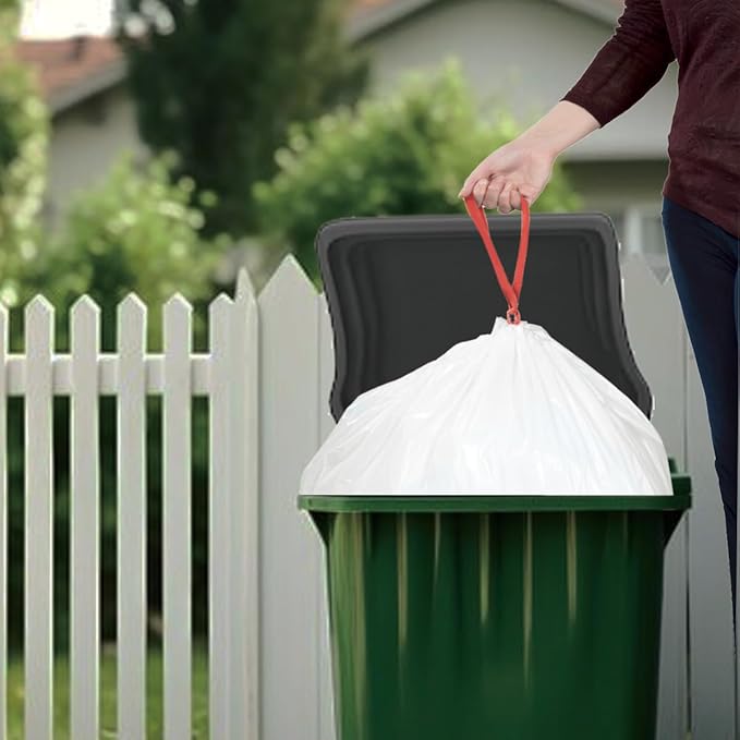 BEIDOU-PAC 39 Gallon Lawn & Leaf Trash Bags Drawstring, 50 Count, Heavy Duty White & Unscented Plastic Bags, Multi-purpose Garbage Bags for Home Commercial, Outdoor, Construction, Industrial