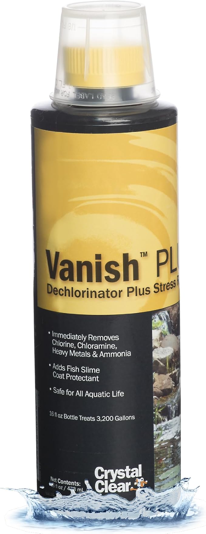 CrystalClear Vanish Plus Small Pond & Water Garden Dechlorinator, 16 Ounce | Removes heavy metal, ammonia, chlorine & chloramine for safer water in ponds and water gardens