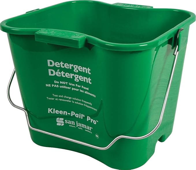 San Jamar Kleen-Pail Pro Detergent Pail Cleaning Bucket with Bail Handle for Cleaning, Kitchens, Restaurants, And Janitorial Use, Plastic, 6 Quarts, Green, (Pack of 12)