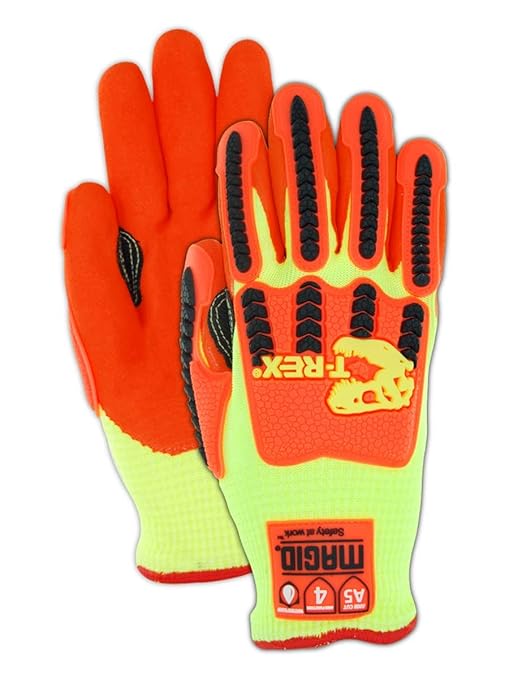 MAGID T-REX Arctic Series ANSI A5 Cut-Resistance, Thermal Impact Gloves, 2 Pairs, Waterproof, Hi-Viz Yellow/Orange, Size 11/XXL