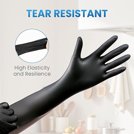 Borje Nitrile Gloves XL, 100 Count Disposable Gloves, Black, Latex-Free Powder-Free, Medical Exam, Food Safe, Cleaning, Cooking