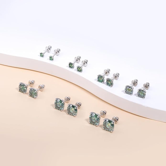 Moissanite Screw Back Earrings Studs - 0.2CT-4CT Moissanite Earrings for Women 925 Sterling Silver Piercing Real Colorful Moissan Hypoallergenic Jewelry Ear Stud Gifts