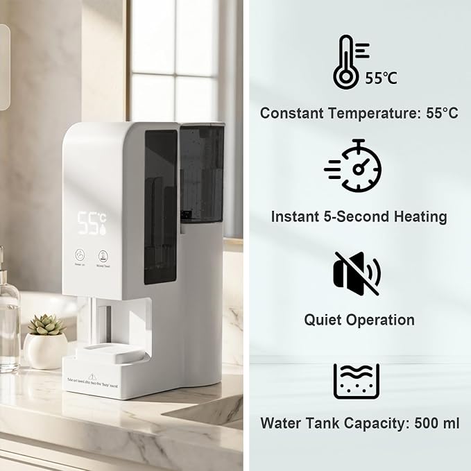 Hot Face Towel Heater Machine,5-Second Fast Automatic Disposable Towel Warmer, 55℃ Constant Temperature for Home Facial Treatments,Spa,Cleaning (Includes 80 Compressed Towels)
