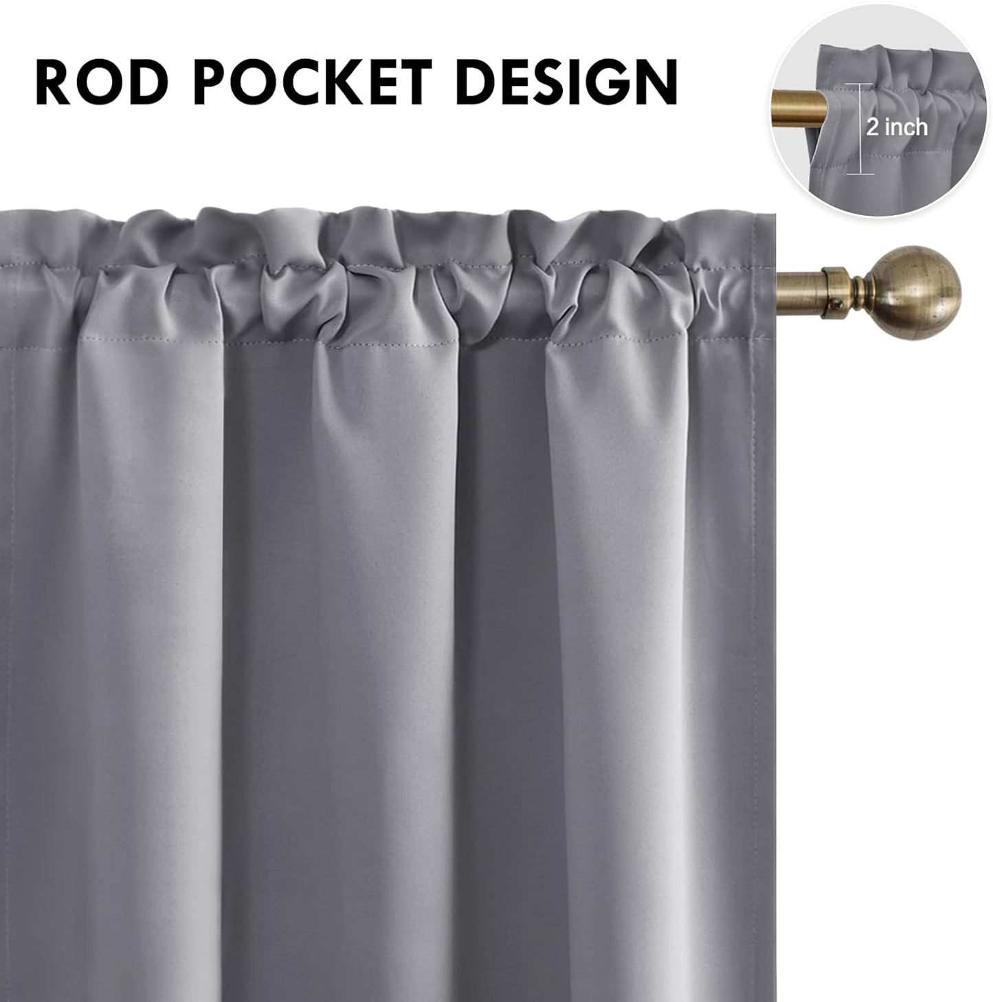 DWCN Blackout Curtains for Bedroom – Thermal Insulated Energy Saving Drapes for Living Room, Grey, W 38 x L 84 Inch, Set of 2 Rod Pocket Curtain Panels