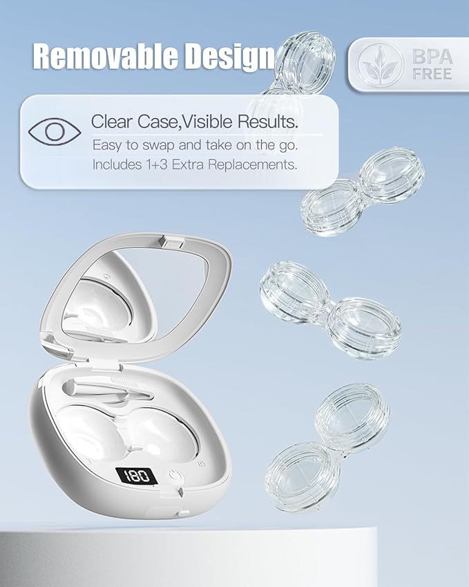 Vastsoon Ultrasonic Contact Lens Cleaner Machine – Portable, Rechargeable Cleaning Kit with 4 Contact Lens Solution Cases, Applicator & Removal Tools – for Travel & Home Use (White)