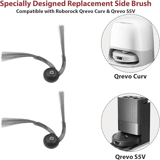 (12-Pack Side Brushes Compatible with Roborock Qrevo S5V,QV 35A, QV 35S, QRevo Curv/ S5X/ 5A1/ 5XC, QRevo Edge/ S5A Robot Vacuum,High-Elasticity Nylon Bristles for Corner Cleaning