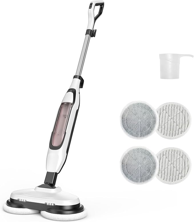 NEWBULIG Steam Mop, All-in-One Steam Mops for Floor Cleaning with Rapid Re-heat, Self-Standing Floor Steamer, 4 Rotating Scrub Pads, 2 LED Headlights, for Hardwood Floors & Tile