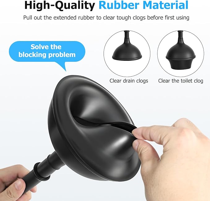 2Pack 2 in 1 Toilet Brush and Plunger Set, Bathroom Cleaning, Black | Extended Handle Plunger, Toilet Bowl Brush Plunger Set, Cleaning Tools, plunger and brush set,Stiff bristle toilet brush with