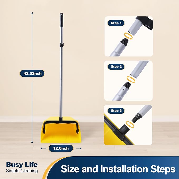 Yocada Heavy-Duty Corn Broom Commercial Dustpan Set with Comb Indoor Outdoor Broom Perfect for Courtyard Garage Lobby Mall Market Floor Home Office Leaves Stone Dust Rubbish…