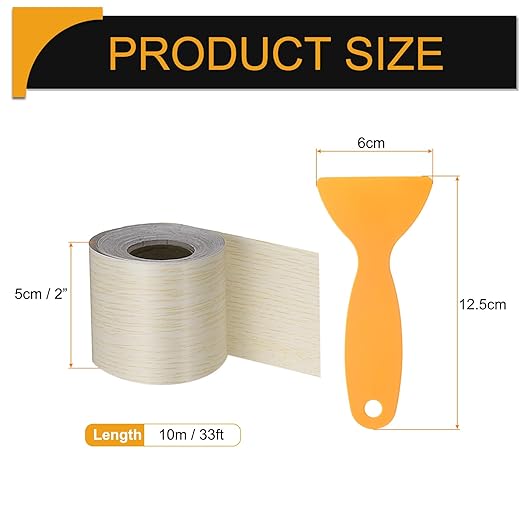 HARFINGTON Wood Grain Repair Tape 2 Inch x 33ft Self Adhesive Repair Patch Tape Simulated Wooden Floor Tapes with Plastic Scraper for Tables Doors Windows Furniture, White Oak