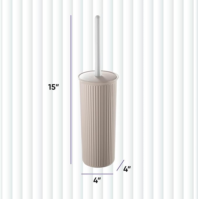 Superio Plastic Toilet Bowl Brush and Holder Set, Decorative Cleaner Scrubber for Bathroom (2, Taupe)