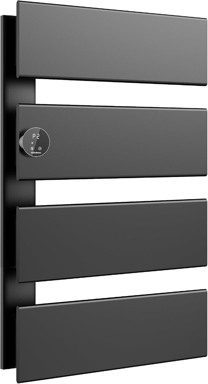 K&KALONZO Electric Towel Warmer, 18.35" W x 31" H Wall-Mounted Towel Heater with Built-in Timer, Waterproof Aluminum Towel Warmer for Bathroom, Support Plug-in and Hardwired, Black, K4-L-B