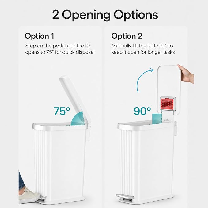 Patented 13 Gallon Step Diaper Pail, Fits Kitchen Bags, Odor Filter, 50L Baby Trash Can, 135 Diaper Capacity, No Refills Needed, for Nursery Diapers & Adult Incontinence Underwear, Matte White